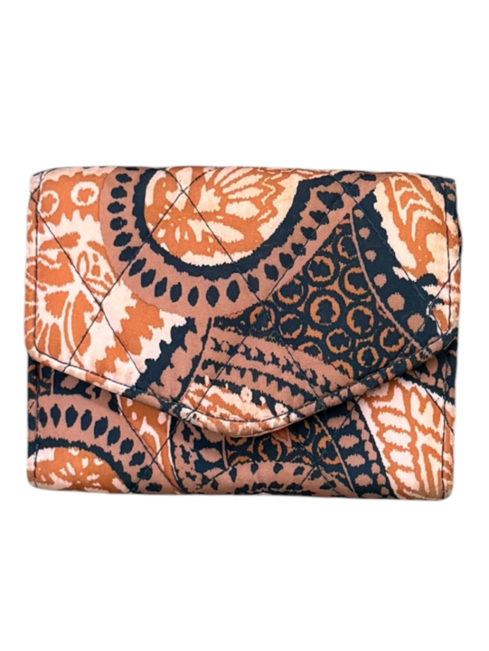 Women's Vera Bradley Marrakesh Trifold Wallet in Burnt Orange and Navy Blue
